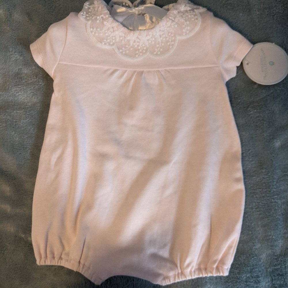 Edgehill Collection 6M pastel pink bodysuit with lace collar